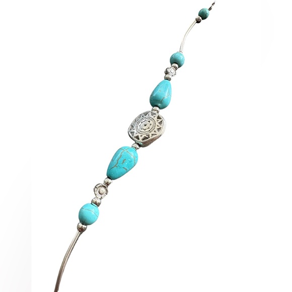Boho Style Silver and Turquoise Adjustable Bracelet - Picture 2 of 5